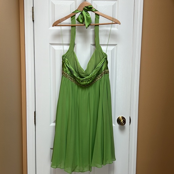 Adrianna Papell Chartreuse Halter Mini Dress (12) - Picture 2 of 8